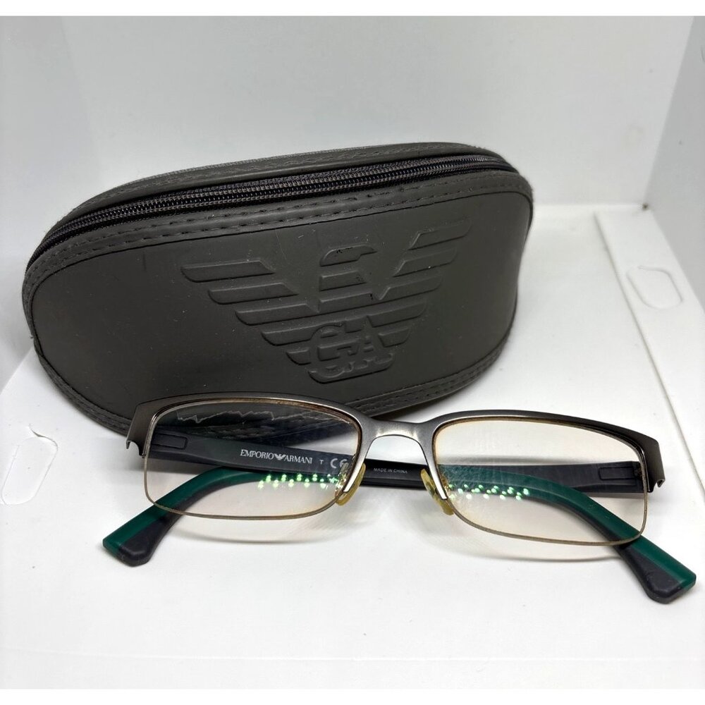 Emporio Armani Rectangular Semi-Rimless Eyeglass Frames EA1033 3003 53mm Case